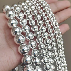 Rhodium Rose Gold Plated Hematite Beads - Premium Natural Stones for DIY Bracelet and Jewelry Making (Silver)
