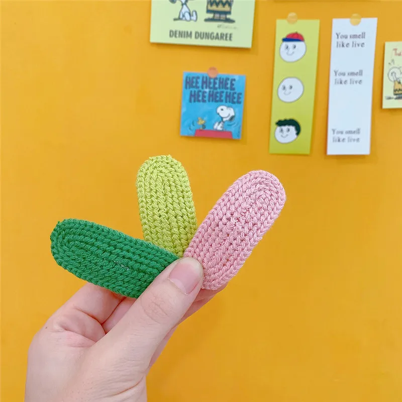 Модные детские вязаные заколки, милые однотонные заколки для девочек, корейский боковой зажим, аксессуар для волос