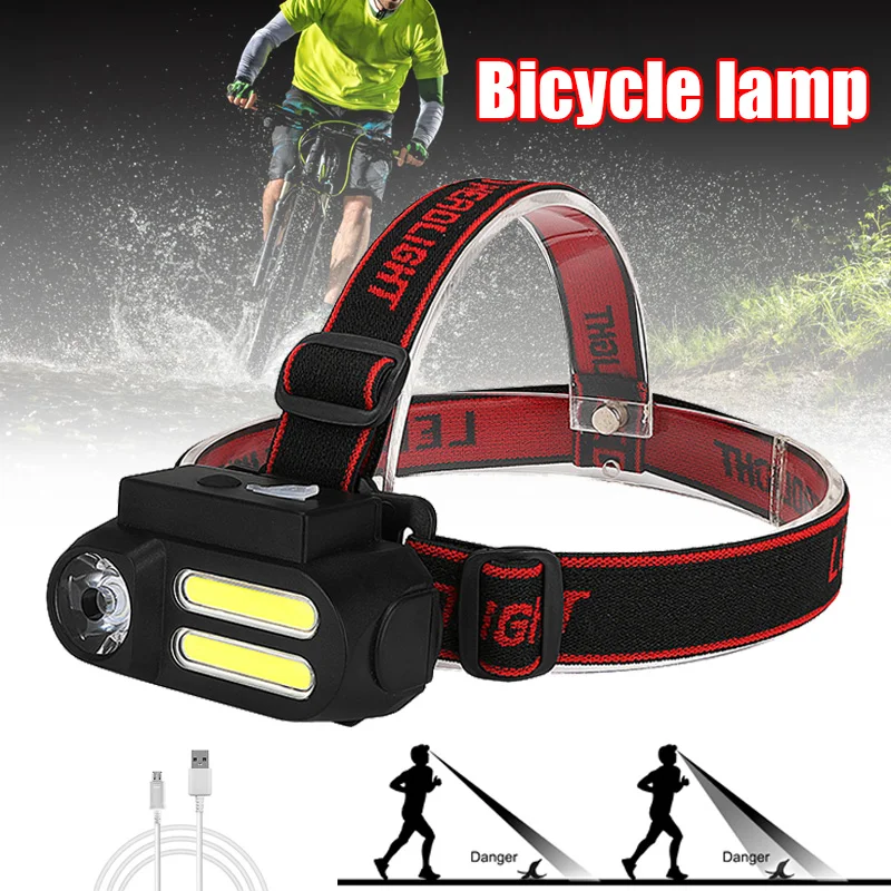 

USB Rechargeable Head Lights LED COB Bicycle Lamp Waterproof for Riding Camping Fishing GQ
