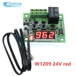 LED Digital Thermostat Temperature Controller with Waterproof NTC Sensor and Thermometer Switch Module (W1209 24V red)