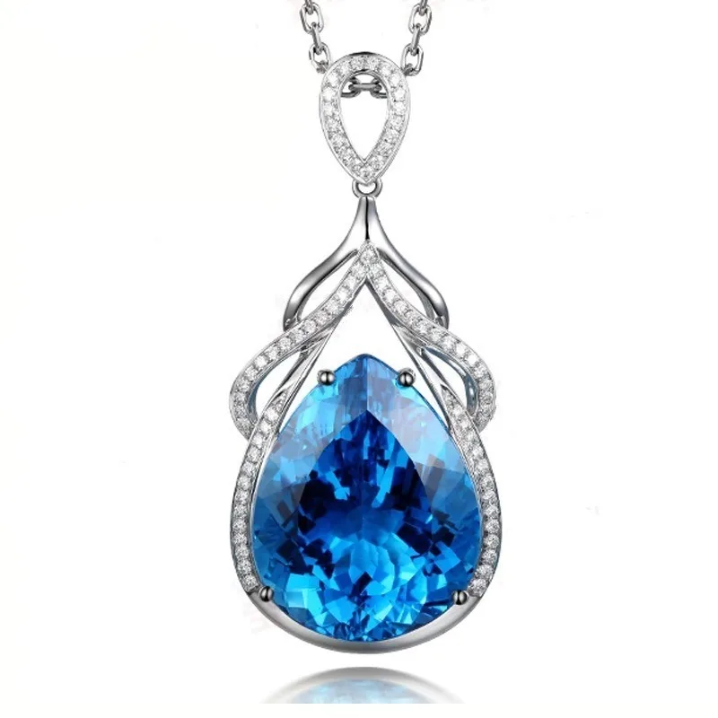 

Natural Sapphire Necklaces Pendants For Women Water Drop 925 Sterling Silver Blue Topaz Gemstone Pendant Wedding Party Gift