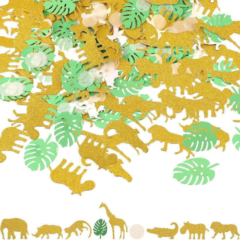 100pcs Safari Jungle Animal Confetti Baby Shower Decorations Lion Table Confetti Wild One Birthday Party Turtle Leaf Paper DIY