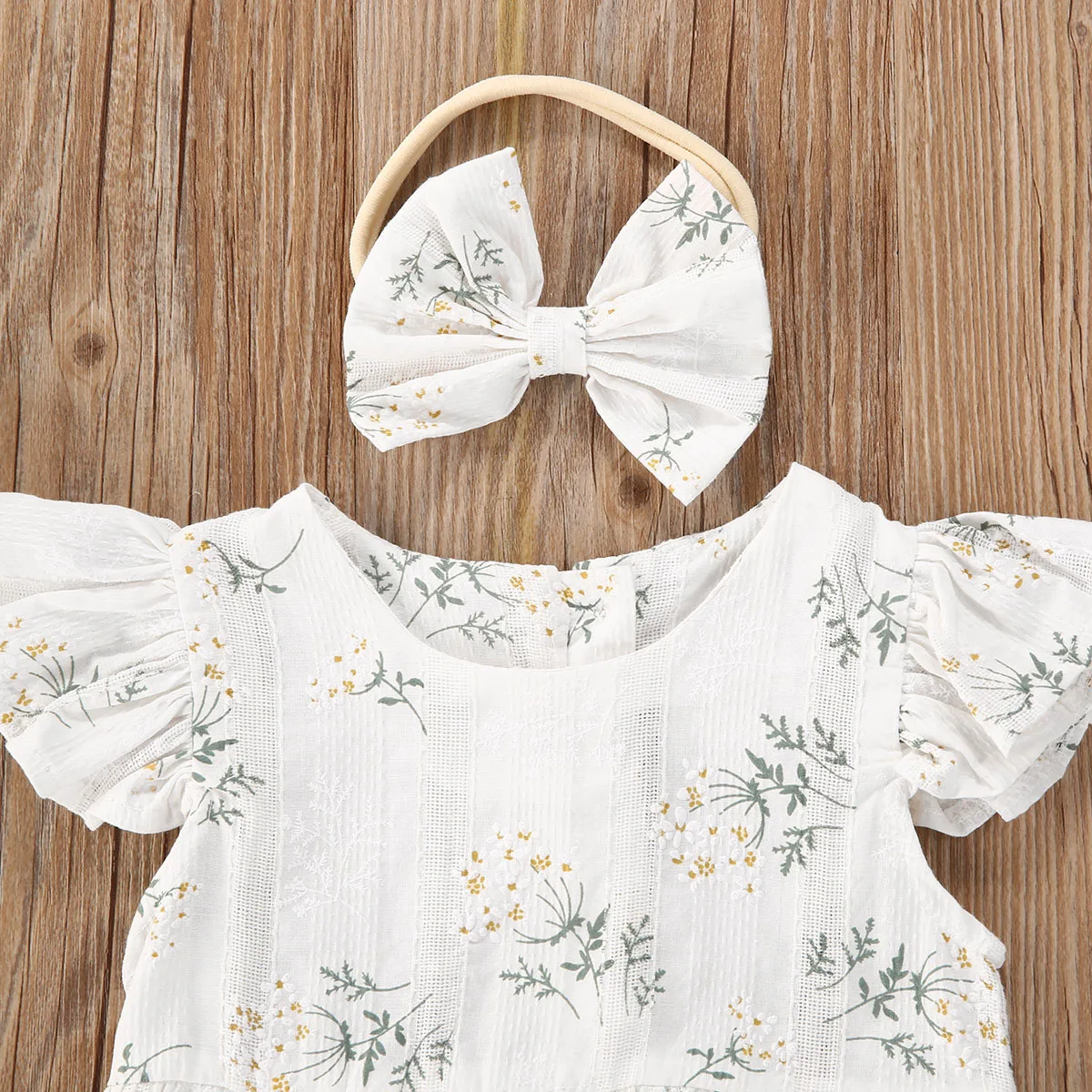 2PCS 어린이 소녀 옷 꽃 점프 슈트 여름 민소매 바디 슈트 Sunsuit 복장 머리띠