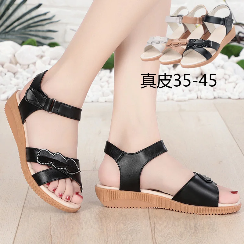 

New Style Mom Sandals Summer Flat Genuine Leather Middle-aged Soft-Sole Anti-slip Extra Large 434445 Flat Heel WOMEN'S Sandals