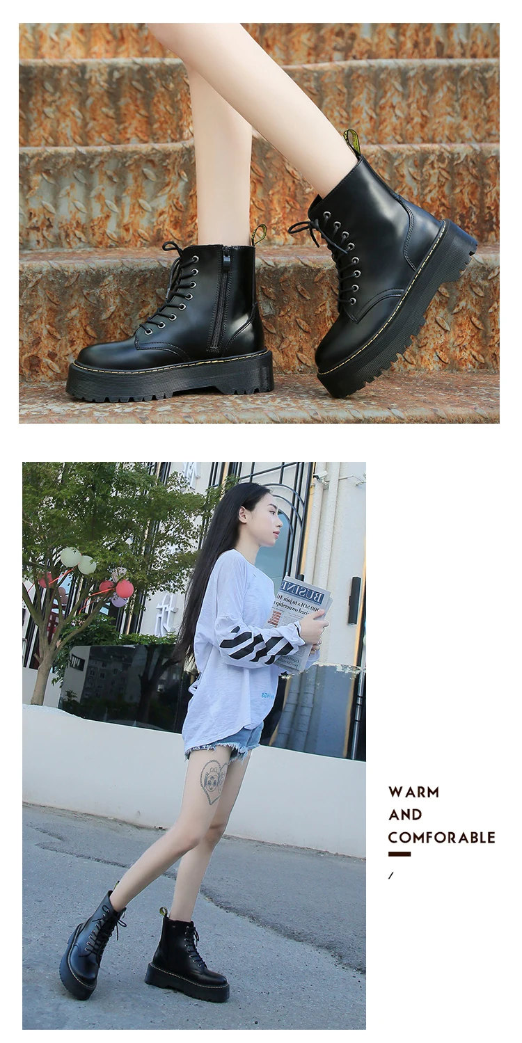 Женские зимние ботинки на толстой подошве; полусапожки в стиле панк; женская обувь из натуральной кожи; женские осенние ботильоны на толстом каблуке; женские ботинки