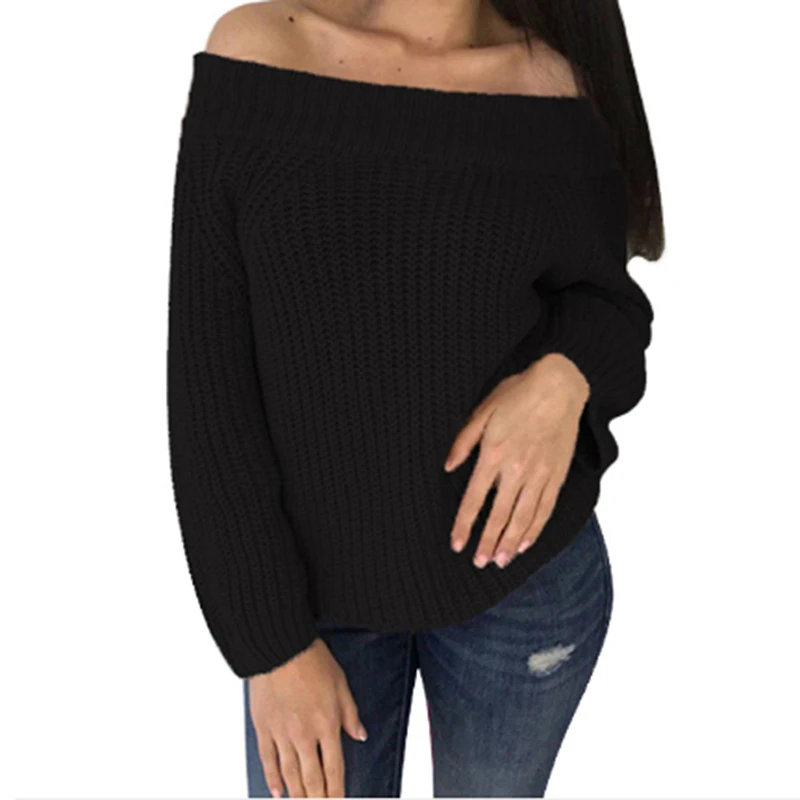 Women Off Shoulder Pullover Womens Sweater Knitted Sweater Women Long Sleeve Loose Oversized Sweater Pull Femme