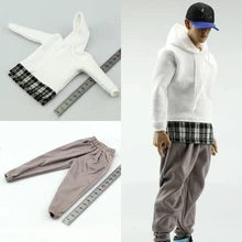 

1/6 Hooded Sweatshirt Lattice stitching Fake Two Pieces Sweater Hoodies Hip-hop Closing Feet Carrot Pants for 12'' Action Figure