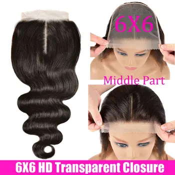 

6X6 Hd Transparent Lace Closure Brazilian Body Wave Closure Free/Middle/Three Part Remy Human Hair Closure Pre Plucked Beauty Lu
