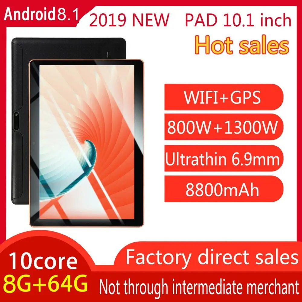 

KT107 Plastic Tablet 10.1 Inch HD Large Screen Android 8.10 Version Fashion Portable Tablet 8G+64G Black Tablet