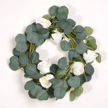 

6.6 inch Long Artificial Silver Dollar Eucalyptus Leaves With Rose Garland Holiday Season Floral Greenery Garlands Fake Hanging