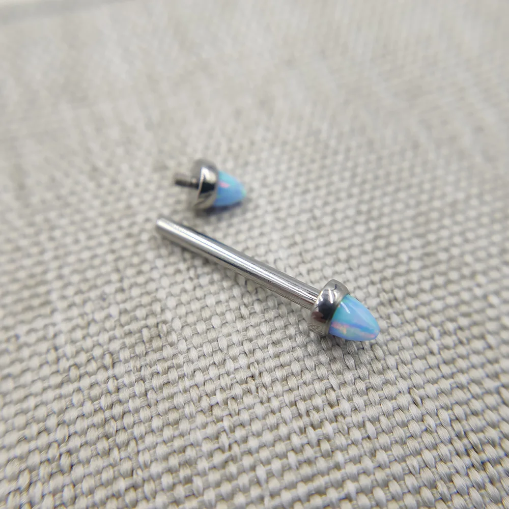 1PCS 14G Impant Grade Titanium Internal Thread Nipple Barbell Opal Cone Ball Piercing Rings Women Body Jewelry Gift 
