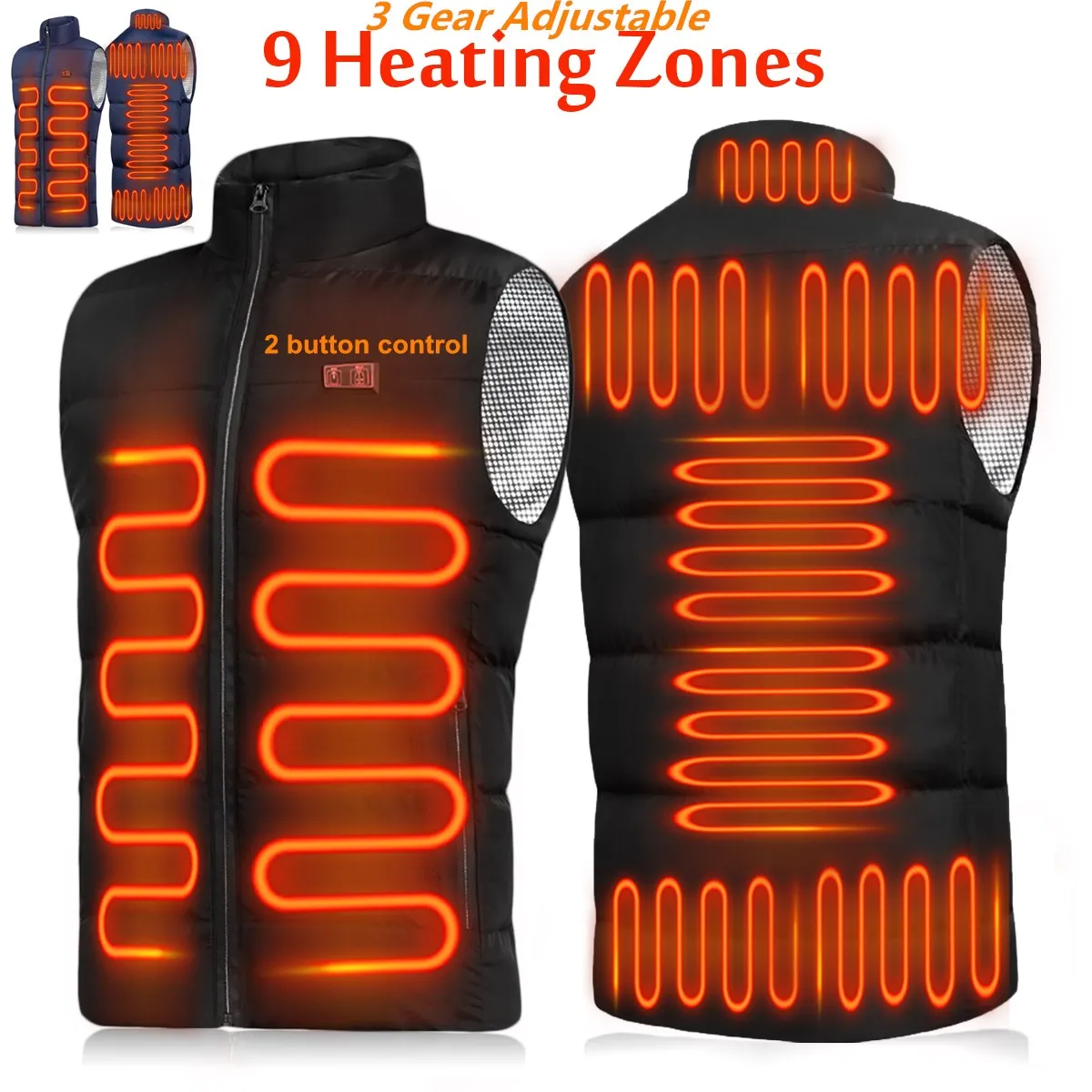 9Heated Zones Electric Heated Vest Jackets Men Women Sportswear Heated Coat Graphene Heat Coat USB Heating Jacket For Camping