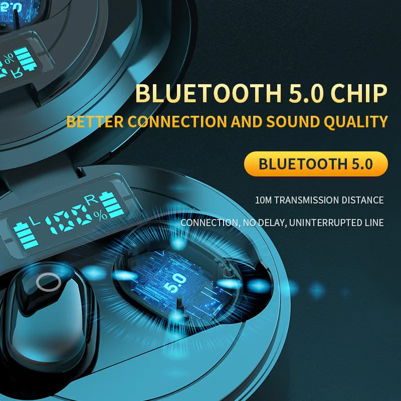 LOVEBAY Wireless 5 0 Bluetooth Earphone LED Display Gaming Headset With Mic Handsfree Wireless Earbuds Sports Stereo Earbuds