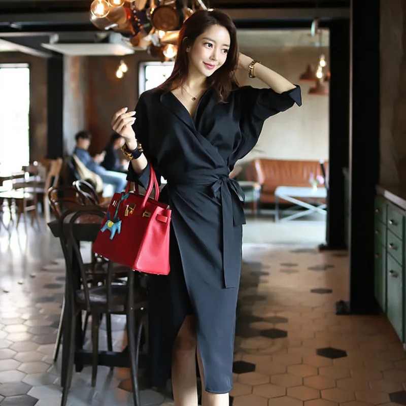 

Elegant Long-sleeved Dress Female Spring 2019 New Style Slimming Scheming Skirt Sense of Design Long Business Shirt Dress