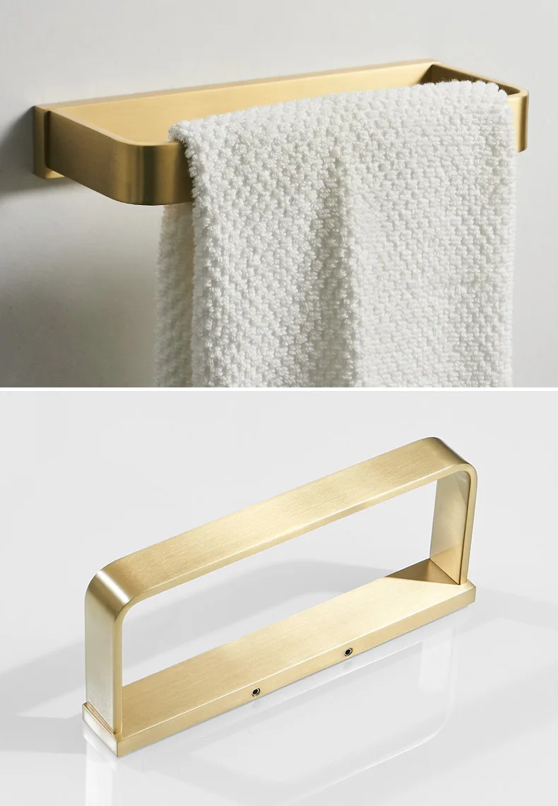 Bathroom Polished Brush Gold Towel Ring Wall Mount Square Towel Rack Door Hanger Solid Brass Bathroom Accessories