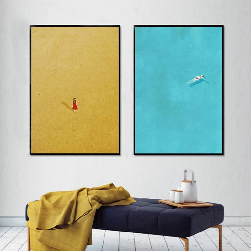 Бассейн одна девушка печать плакаты иллюстрация серии Холст Искусство Живопись