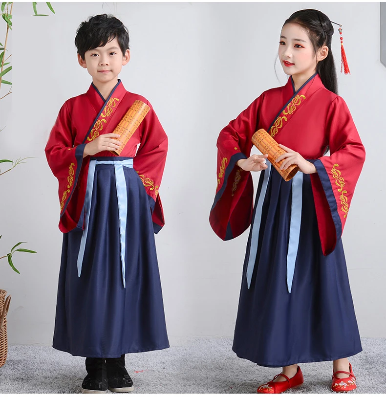 Древний китайский костюм; детское платье Hanfu; одежда для народных танцев; Традиционное китайское платье для мальчиков и девочек