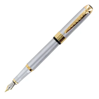 

Silver Fountain Pen For JINHAO 250 M Nib Gold Trim Removable Ink Converter #H10