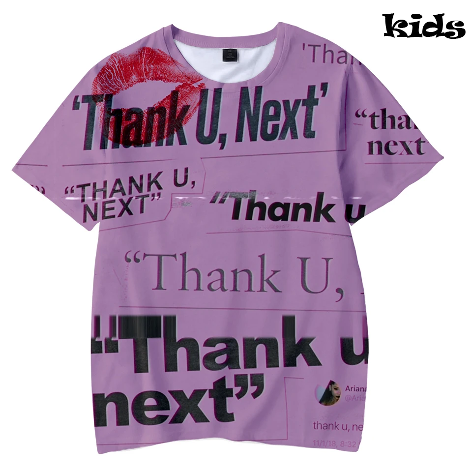 Футболка с 3D принтом «Thank you next Ariana Grande», милая Повседневная модная летняя футболка с круглым вырезом и короткими рукавами для детей