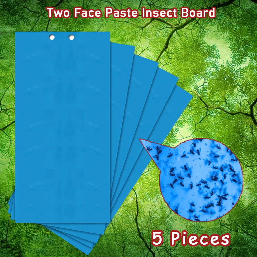Tablero de insectos de pasta de dos caras, pegatinas de thripiidae de doble cara, trampas adhesivas, atrapamoscas azul, 5 uds.
