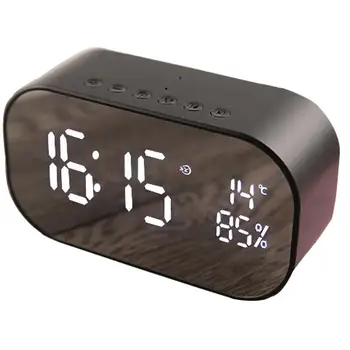 

LED Alarm Clock with FM Radio Wireless Bluetooth Speaker Mirror Display Support USB Music Player Wireless for Office Home