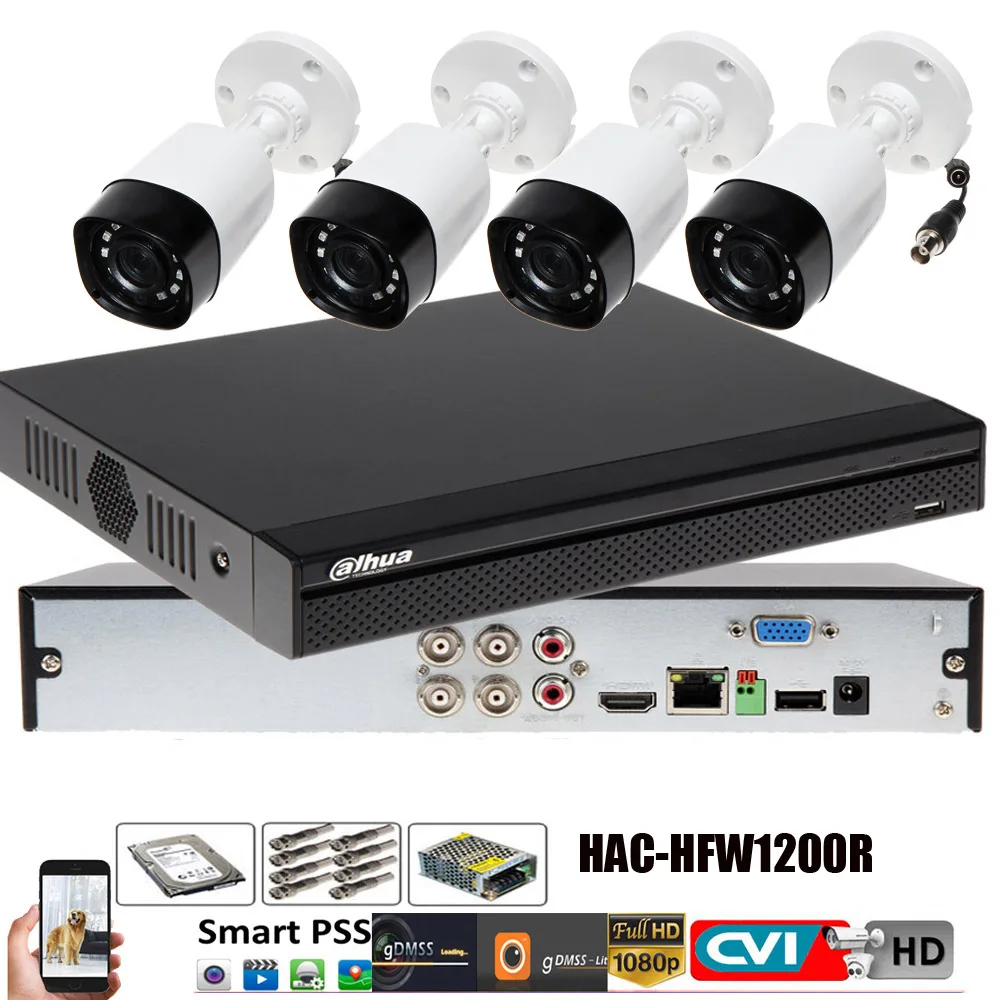 Набор для камеры Mutil language dahua 4CH XVR5104HS X CVR с 1080P bullet CVI camera DH HAC HFW1200R IR30M HDCVI kits|Система