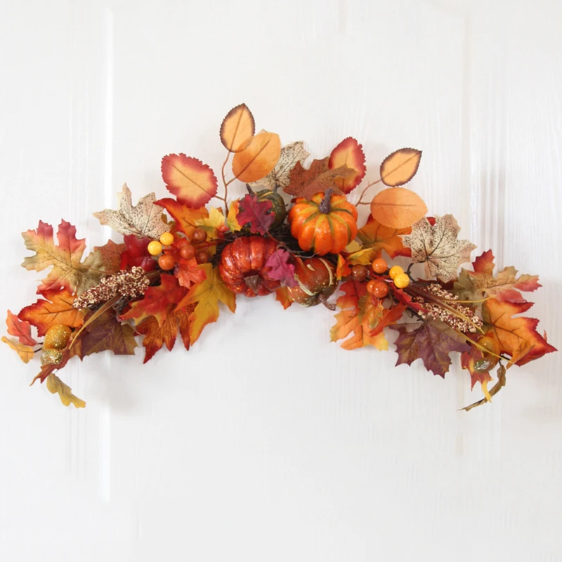 Hanging Decor Pumpkin Maple Leaves Pine Cone Display Home Halloween Thanksgiving Window Wall Decorations