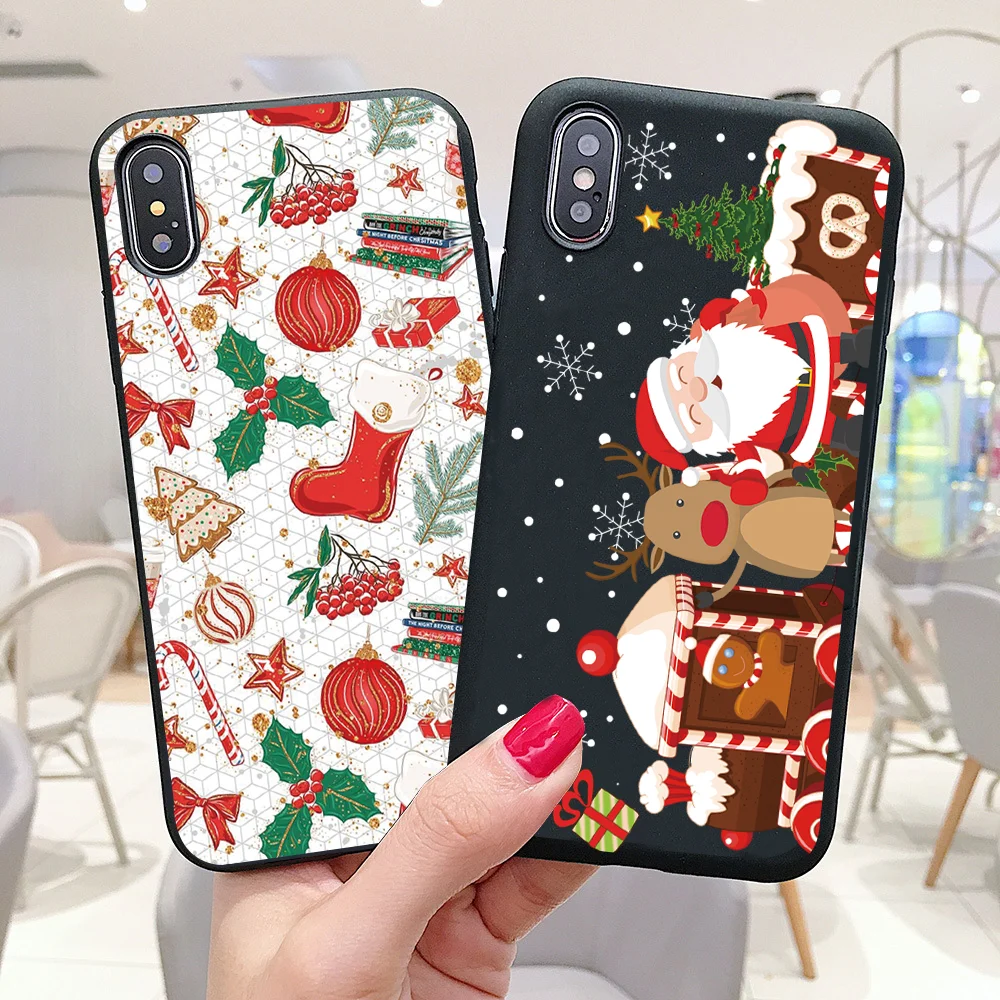

Merry Christmas Cartoon Silicone Case For iPhone 11 Pro Max 7 Plus 8 6 6S 5 5S X XS Max XR Soft TPU Matte Cover New Year Coque