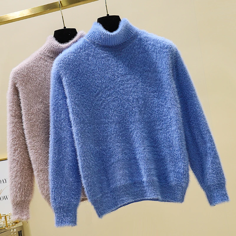 

Super Warm Fluffy Mink Cashmere Soft Fur Turtleneck Sweaters and Pullovers for Women Autumn Winter Jumper Female Brand Jumper