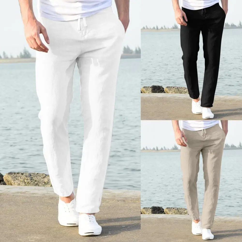 Men Drawstring Track Pants Comfy Stylish Shrink Resistant Mid Rise Workwear