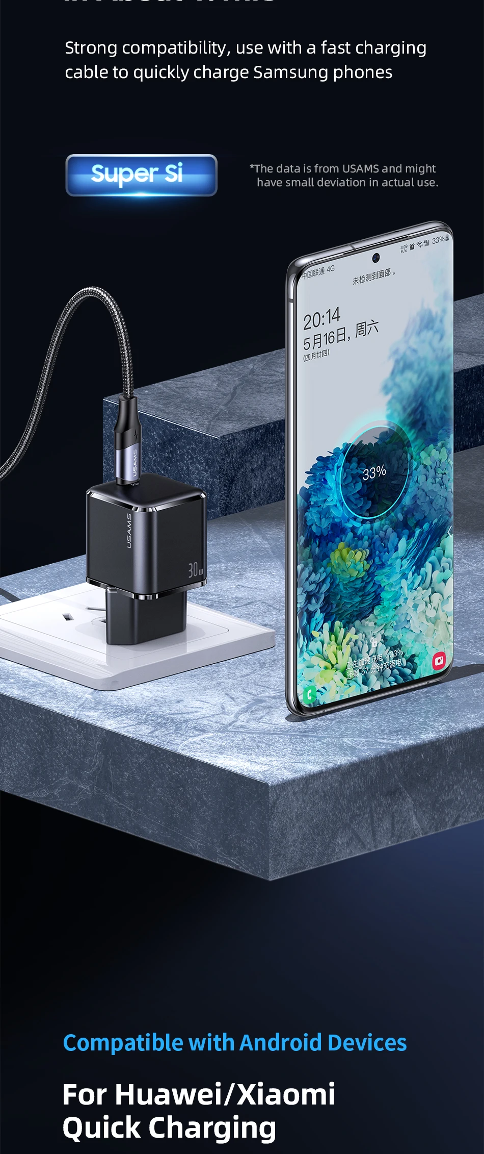 USAMS Super Si PD 30W Mini Fast Mobile Charging Adapter Mobile Phone Charger 50 Hec87f9409a484a32937270b8b98d4b35g
