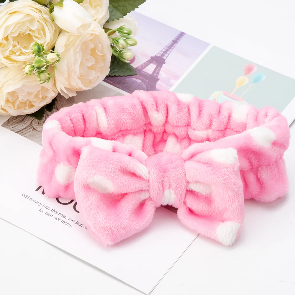 pink dot Женская повязка для макияжа из кораллового флиса, мягкий держатель для мытья лица, для мытья лица, для снятия макияжа, повязка на голову, аксессуары для волос - Цвет: pink dot
