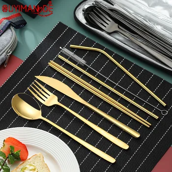 

Fashionable Portable Tableware Set Color Stainless Steel Tableware Creative Spoon Fork Knife Chopsticks Picnic Portable Set