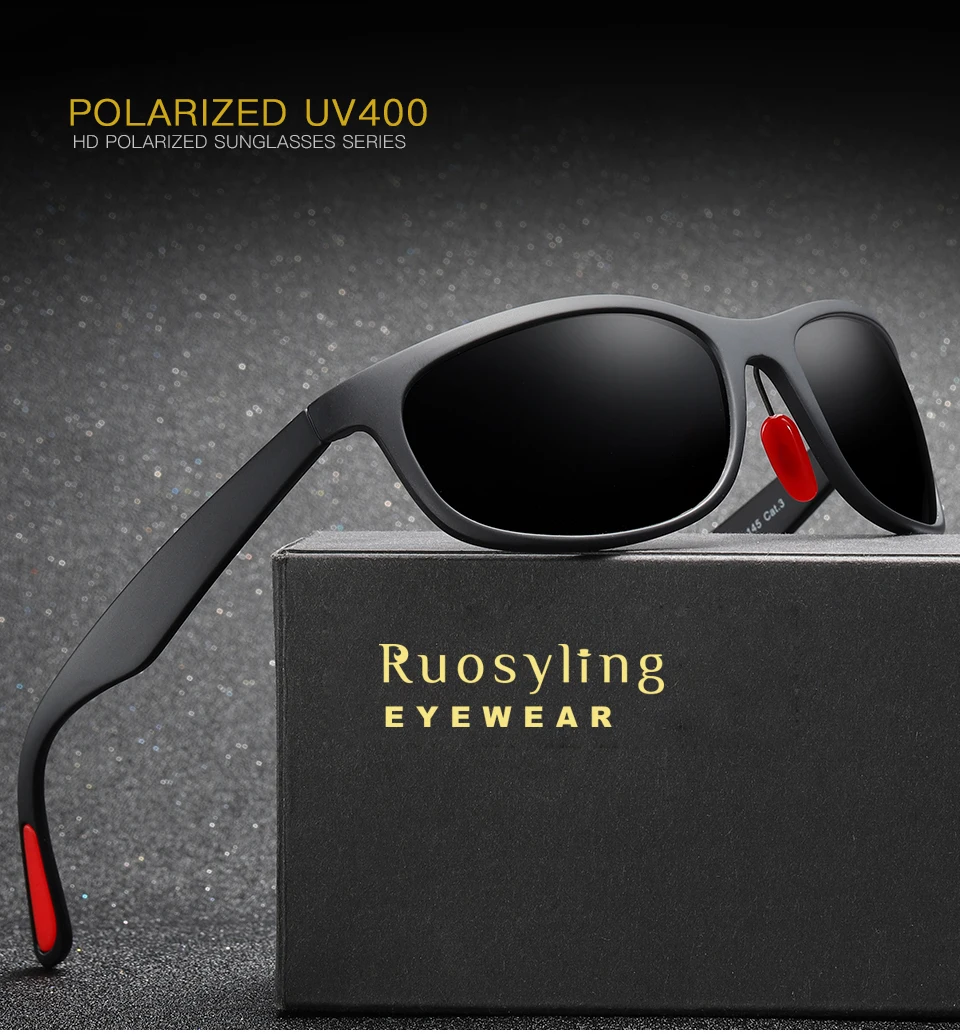 Ruosyling UV400 Солнцезащитные очки мужские Поляризованные квадратные винтажные ультралегкие гибкие Матовые солнцезащитные очки Ретро спортивные очки для водителей Роскошные