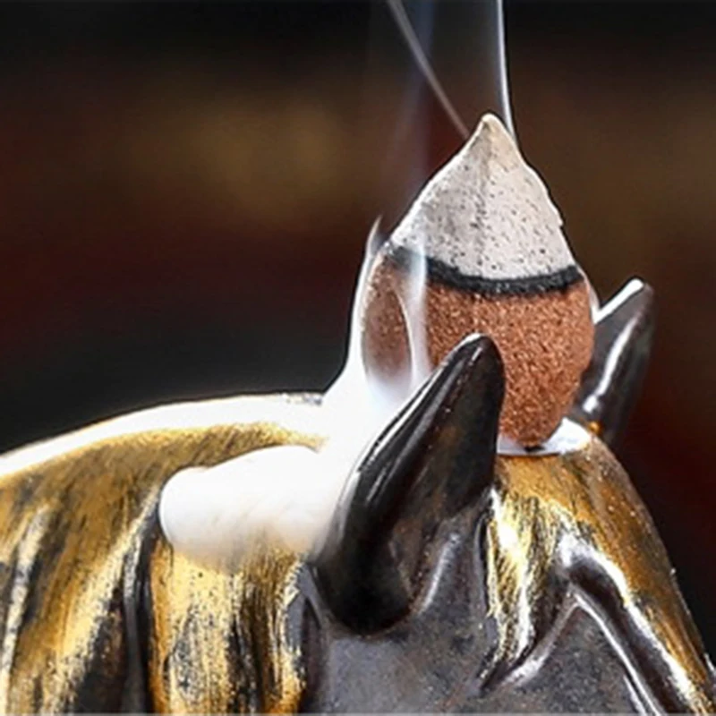 

1pc Incense Burner Horse Head Statue Backflow Smoke Censer Office Table Display