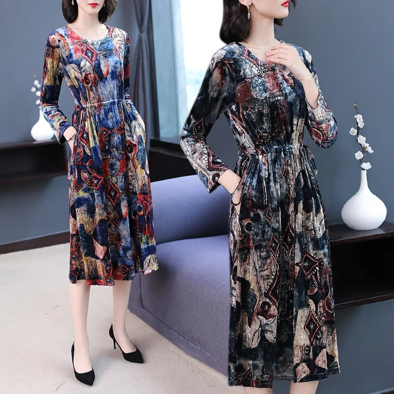 

Early Autumn Clothing 2019 New Style WOMEN'S Dress Lady Long Sleeve Full Body Dress High-End Western Style Forty-Year-Old Nobili