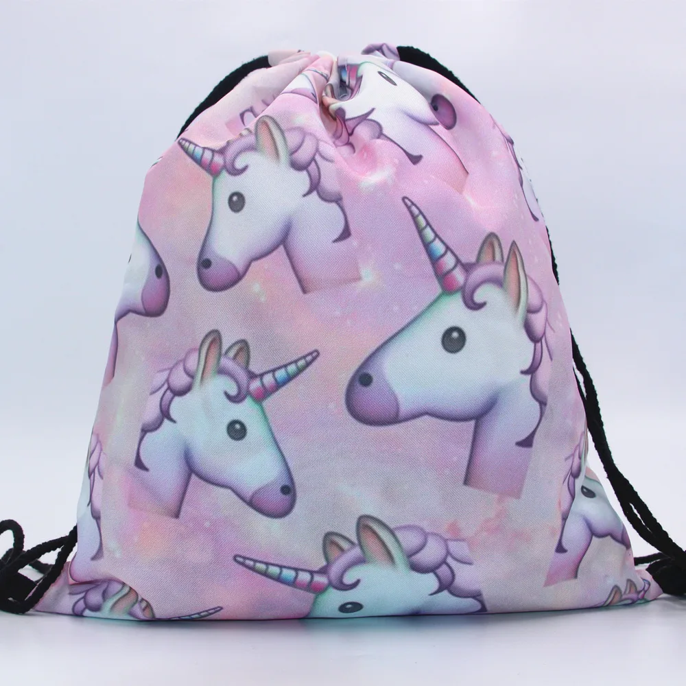 

New Style 3D Digital Printed Oxford Cloth Drawstring Backpack Unicorn Shopping Storage Drawstring Backpack