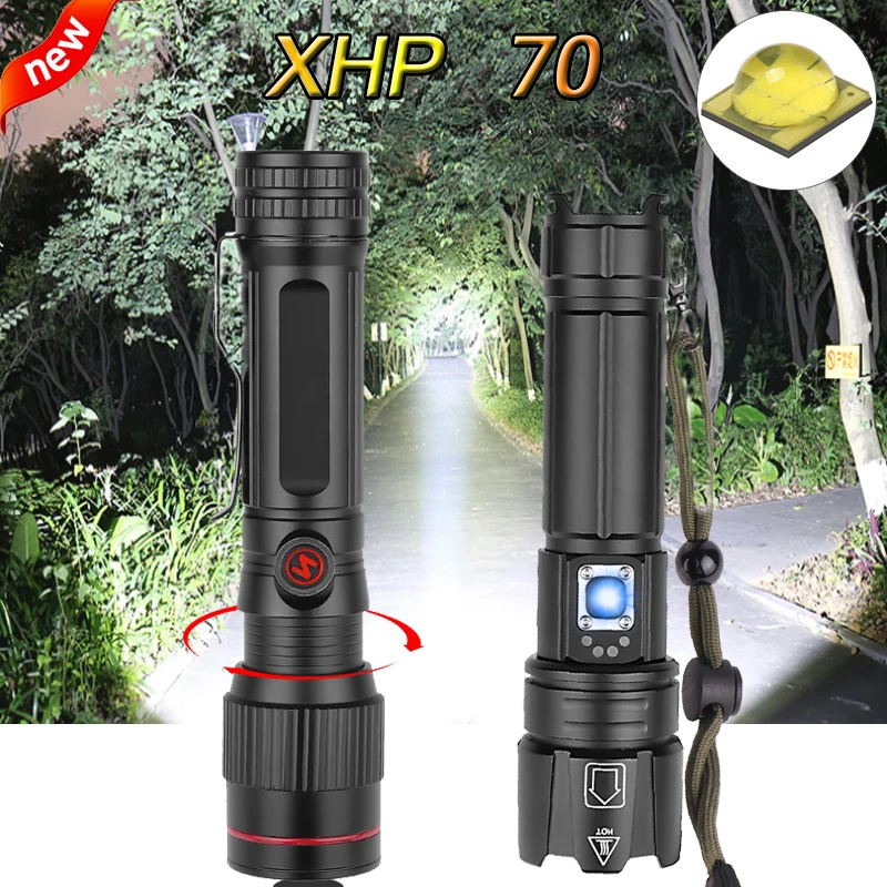 

50000 Lm Super Bright XHP70.2 Rechargeable LED Flashlight Powerful Torch Waterproof Zoom Hunting Light By 18650 or 26650 Battery