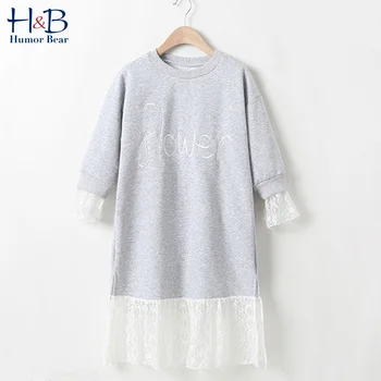 

Humor Bear New Girls Dress Autumn Spring Fresh Floral Letter Long Sleeve Princess Party Dress Children's Clothing 4-13Y