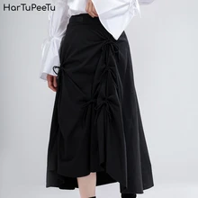 Stylish Bandage Skirt Summer 2020 Women High Elastic Midi Skirt Black Pleated Irregular Hem Eddy Design with Faux Leather Buckle Stylish Bandage Skirt Summer 2020 Women High Elastic Midi Skirt Black Pleated Irregular Hem Eddy Design with Faux Leather Buckle