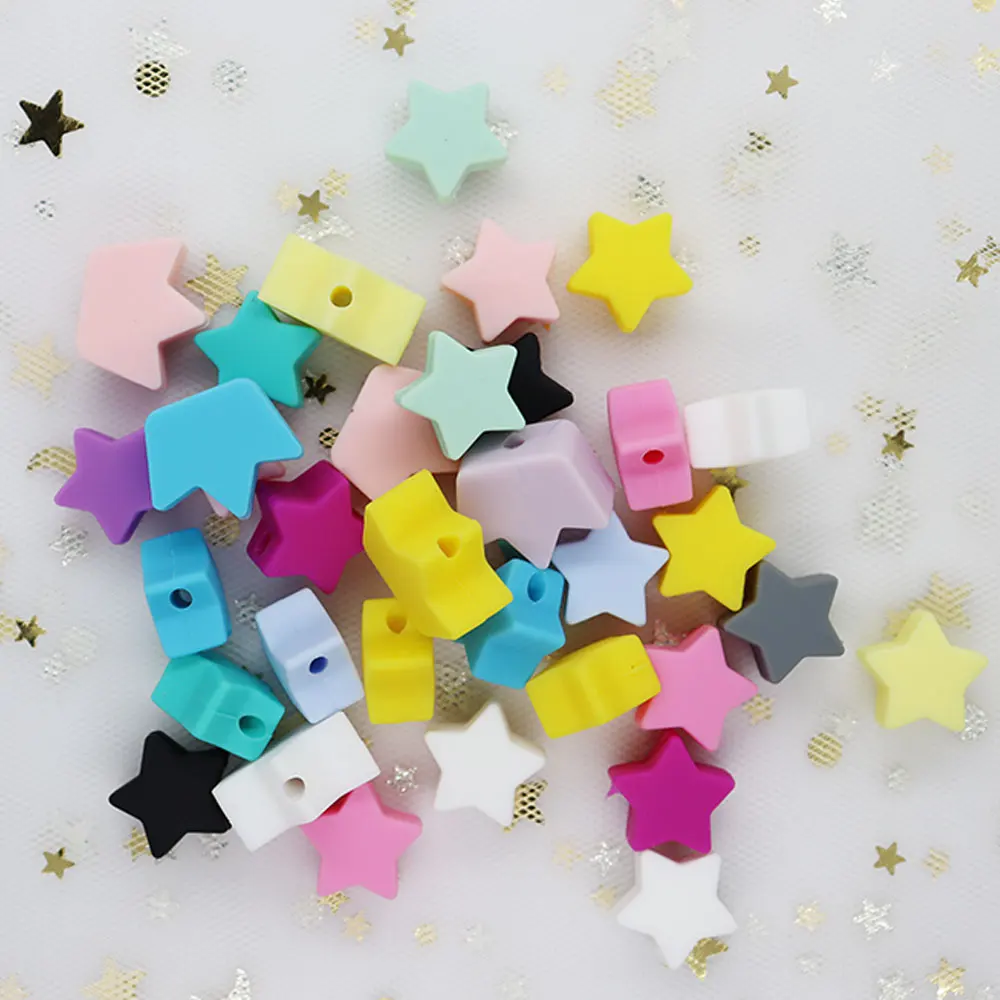 20Pcs Pearl Silicone Beads 13mm Food Grade Mini Heart Stars Crown Teething Bead Necklace Bracelet DIY Loose Beads Nursing Toys