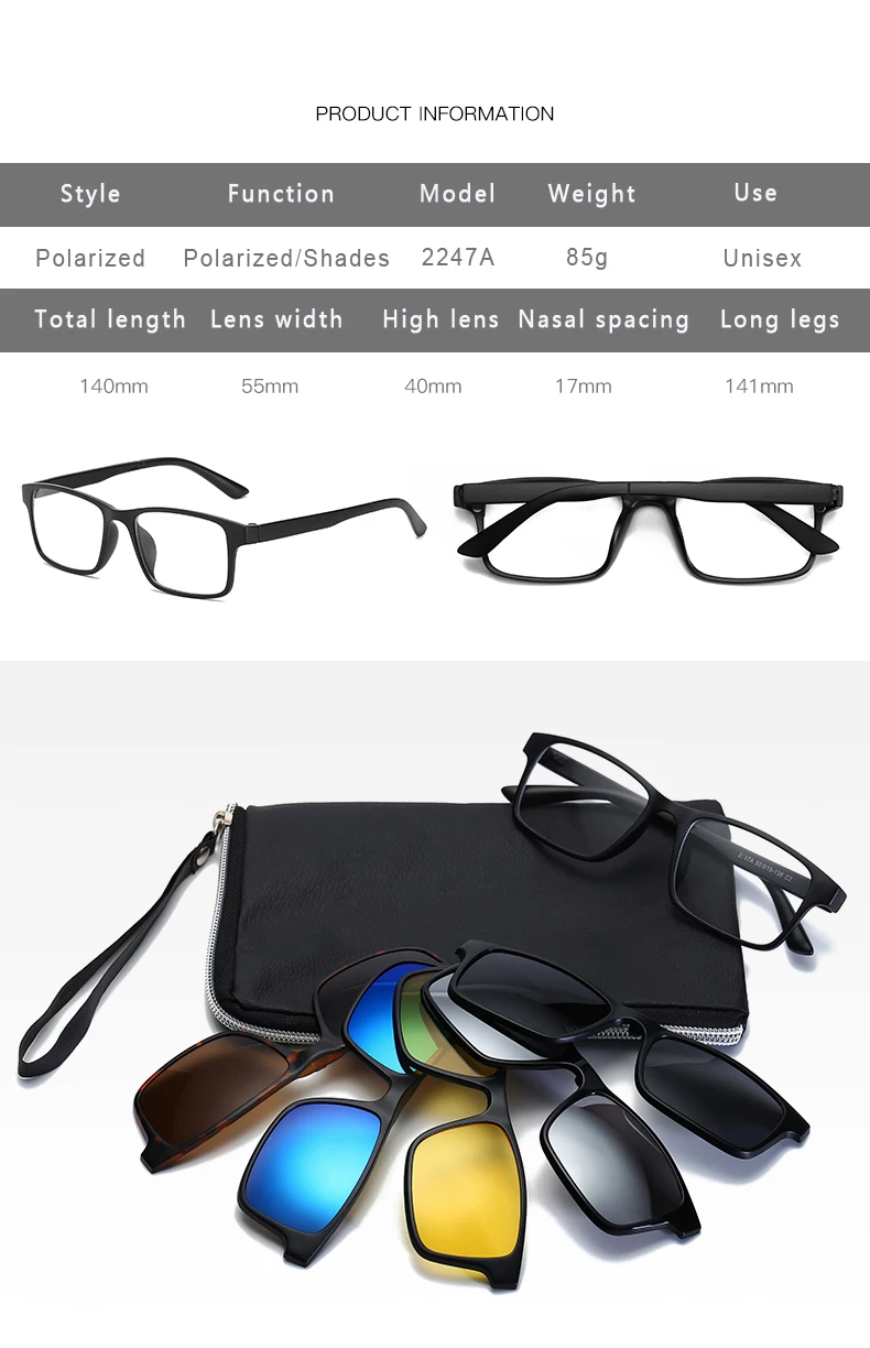 Поляризационные солнцезащитные очки longkeader для мужчин и женщин, 5 в 1, солнцезащитные очки на застежке TR90, оптические оправы для очков, зеркальные очки