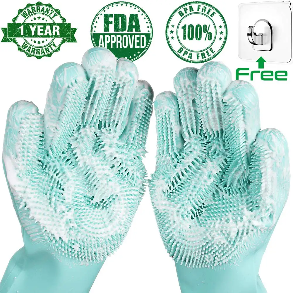 

Magic Silicone Dishwashing Scrubber Dish Washing Sponge Rubber Scrub Gloves Kitchen Cleaning 1 Pair Soft Cleaning Gloves