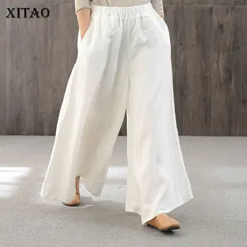 

XITAO Pleated Women Wide Leg Pants Fashion New 2020 Spring Elastic Waist High Waist Minority Casual Loose Pants ZLL4752