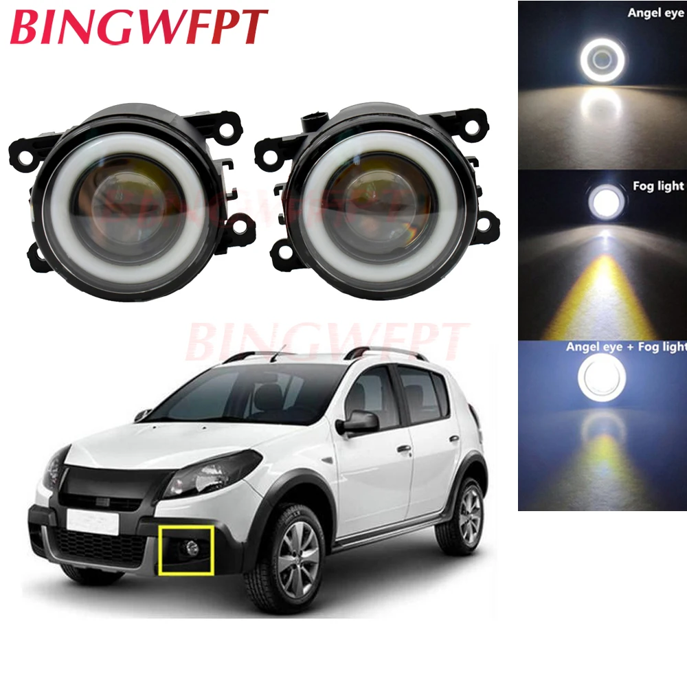 2x Car Accessories LED Fog Light Angel Eye with Glass len For Renault Sandero Stepway Hatchback 2008- For Megane 3 2008