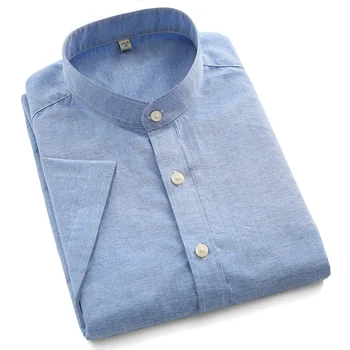 

2020 New Summer Men Shirt Short Sleeved Stand Turn-Down Collar Causal Male Shirts Slim Fit Comfortable Brand Shirt Man DS410