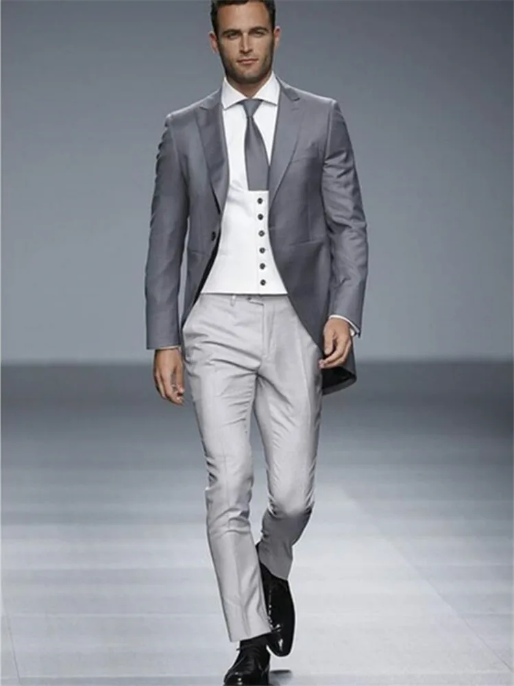 Классический мужской костюм смокинг Noivo Terno Slim Fit Easculino вечерние костюмы для мужчин серый фрак жениха Блейзер Свадьба Выпускной Bes