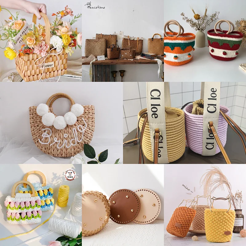 22x10cm Woven Long Bottom for Knitted Bag PU Leather Bag Accessories Handmade Bottom With 52Holes DIY Crochet Bag Bottom