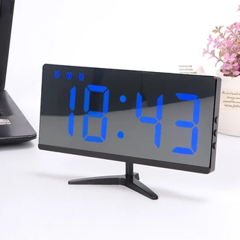 

Frameless Digital Electronic Mirror Alarm Clock LED Thermometer Night Light Bedside USB Set Multi-functional Home Decoration