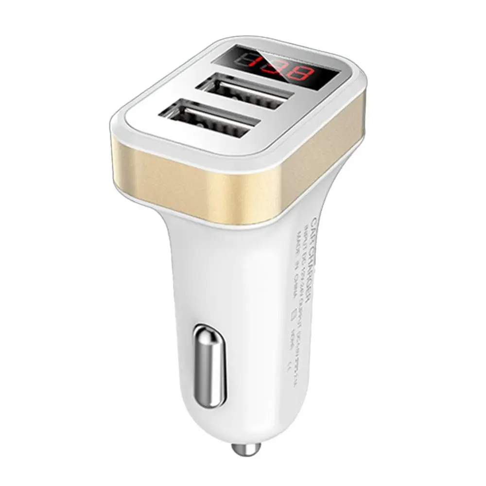 Автомобильное зарядное устройство с двумя usb-портами, цифровой светодиодный дисплей, 2 порта, автомобильное зарядное устройство для смартфонов, планшетов, 5 В, 2,1 А, быстрая зарядка - Название цвета: Золотой